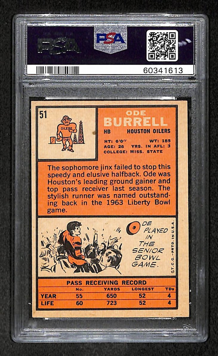 Ode Burrell 1966 Topps Card #51 Oilers PSA 5 BA209265
