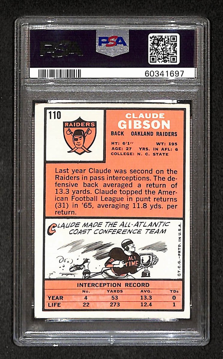 Claude Gibson 1966 Topps Card #110 Raiders PSA 4 BA209280