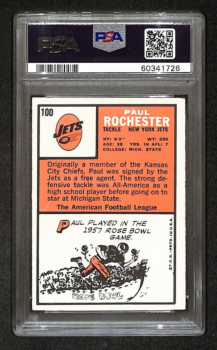 Paul Rochester 1966 Topps Card #100 Jets PSA 4 BA209284