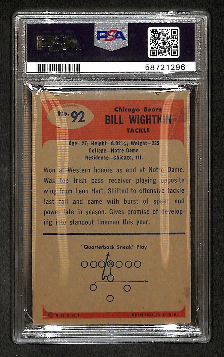 Bill Wightkin 1955 Bowman Card #92 Bears PSA 3 BA209288