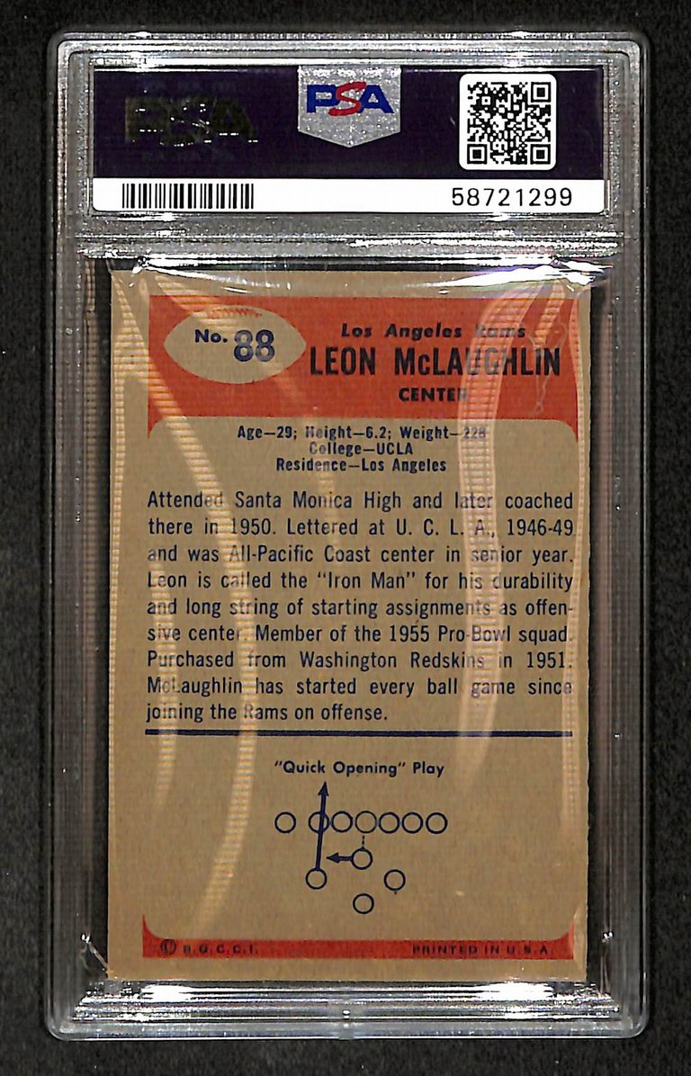 Leon McLaughlin 1955 Bowman Card #88 Rams PSA 4 BA209291