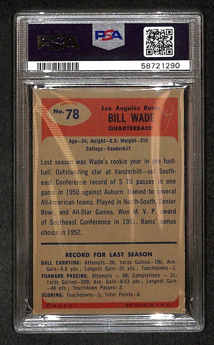 Bill Wade 1955 Bowman Card #78 Rams PSA 4 BA209294