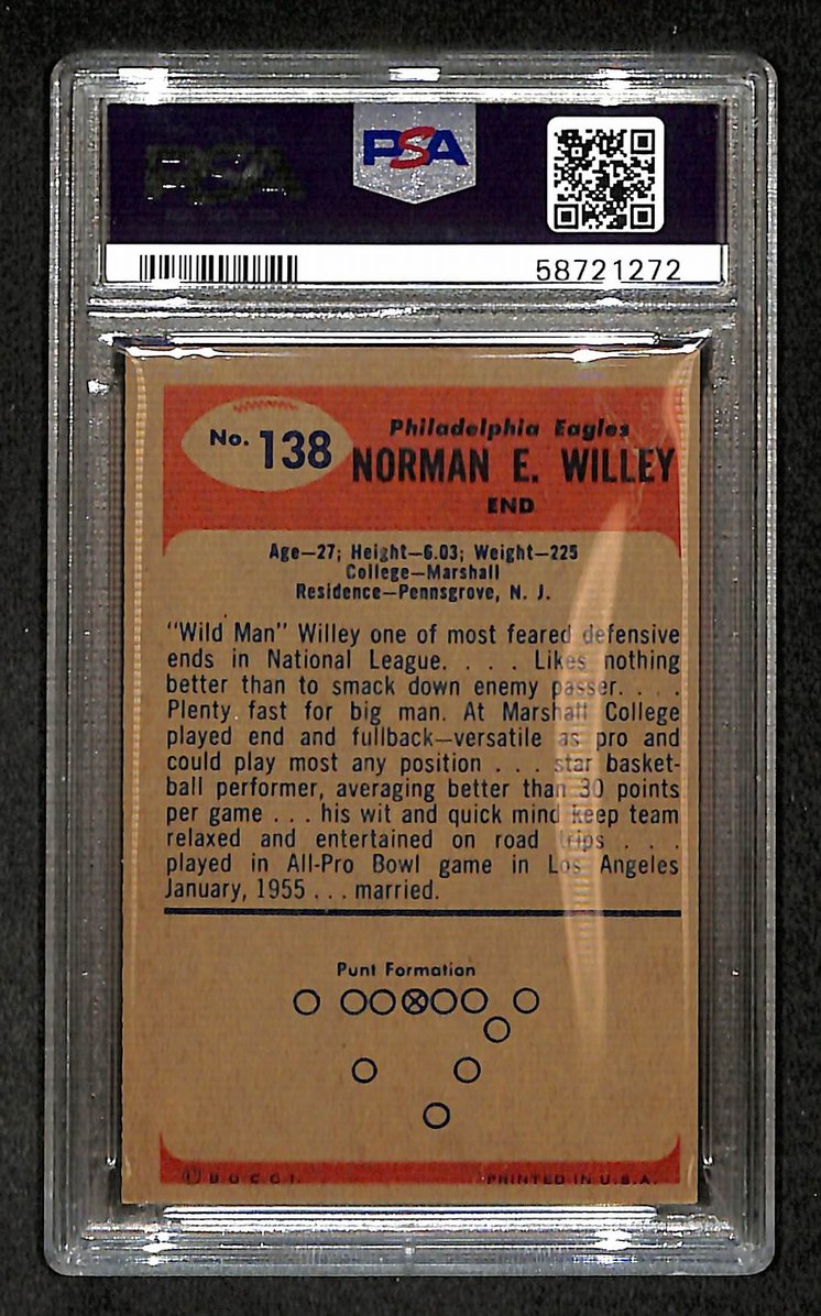 Norm Willey 1955 Bowman Card #138 Eagles PSA 4 BA209304