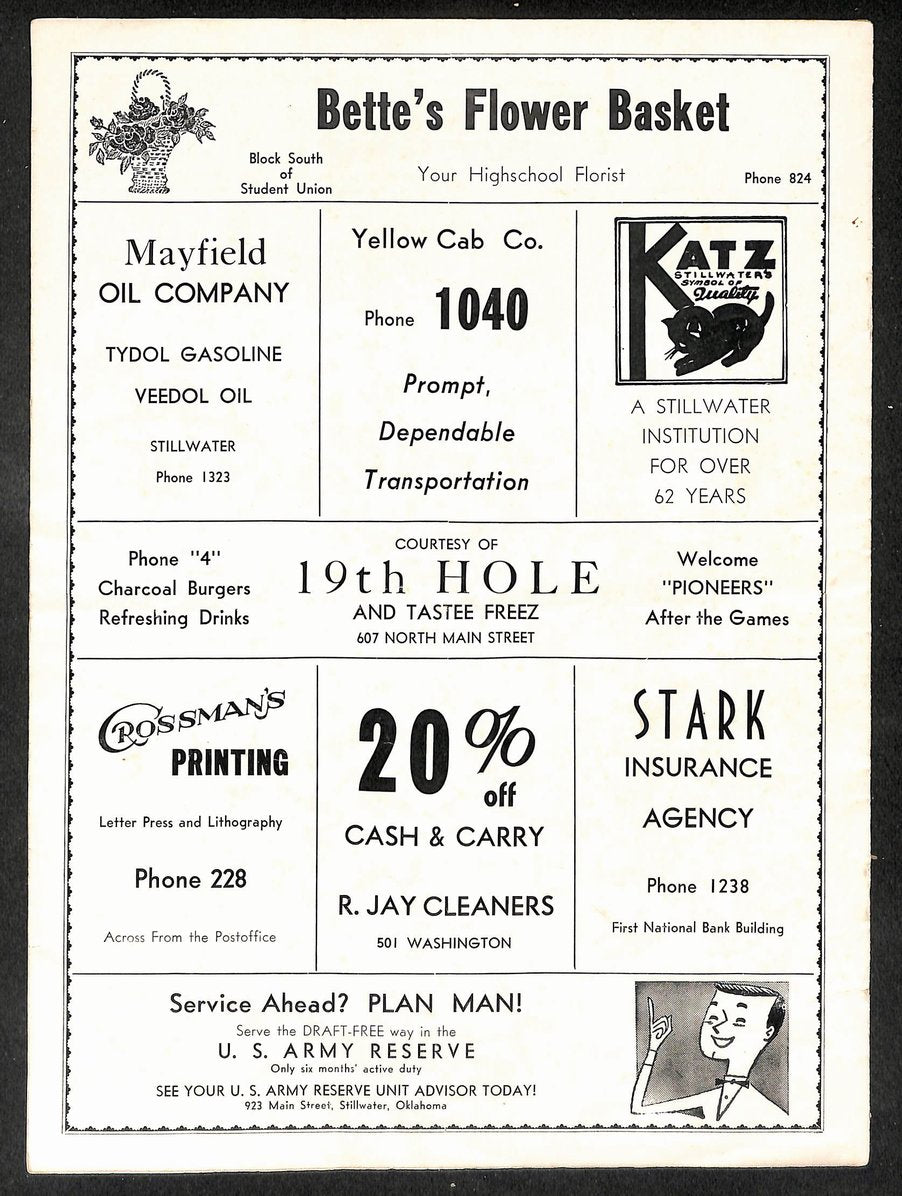 1956 Stillwater vs Perry Highschool Football Official Program 209703