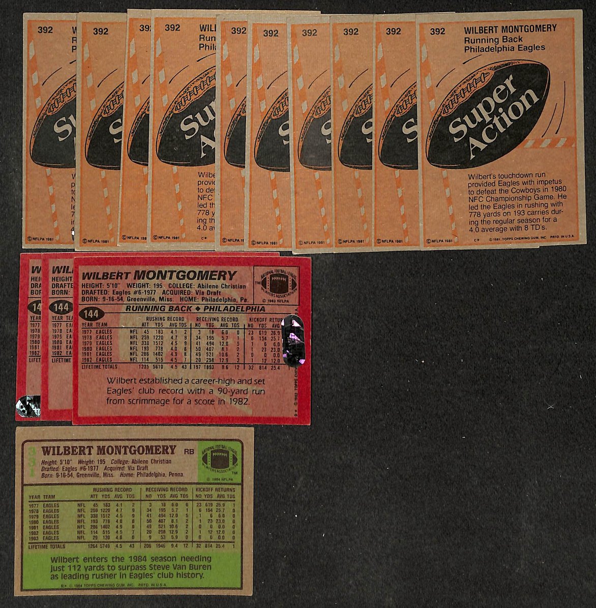 Lot of (16) Wilbert Montgomery Philadelphia Eagles Football Trading Cards 209865
