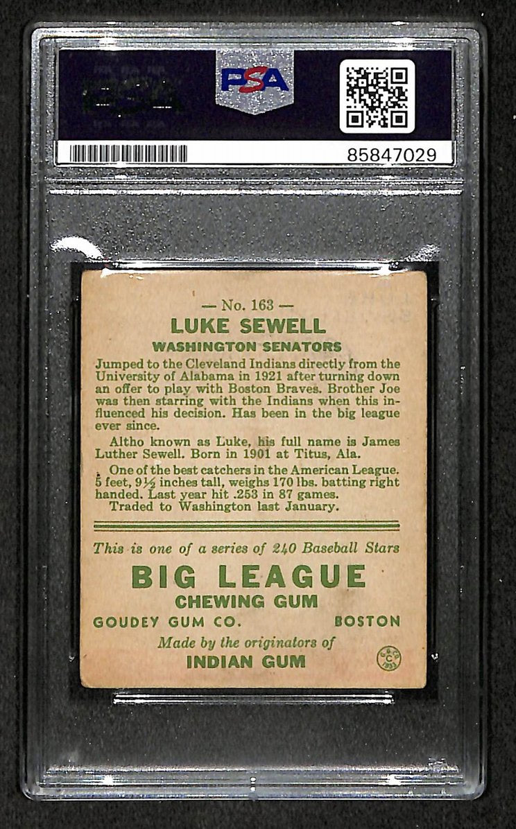 Luke Sewell 1933 Goudey Card #163 Senators Autographed/Signed PSA/DNA 210735