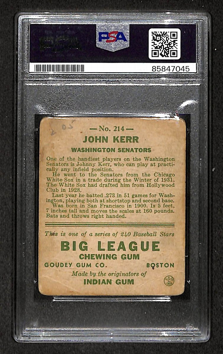 John Kerr 1933 Goudey Card #214 Senators Autographed/Signed PSA/DNA 210738