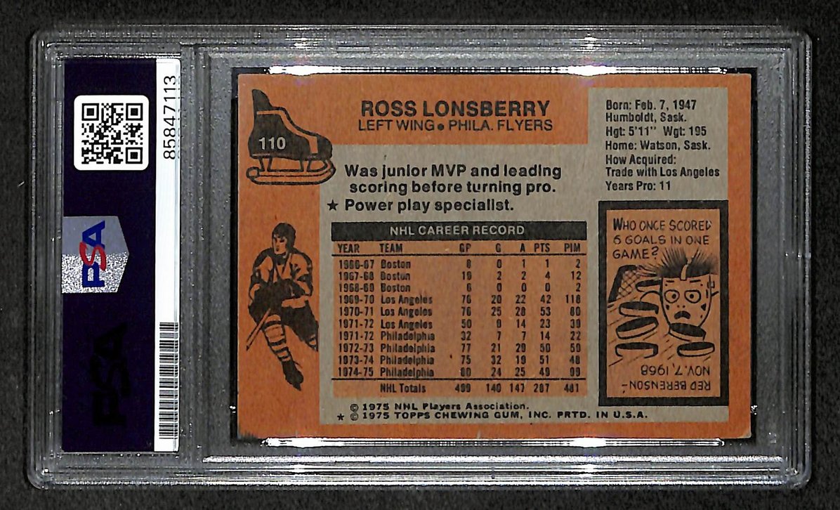 Ross Lonsberry 1975-76 Topps Card #110 Autographed/Signed Flyers PSA/DNA 210839