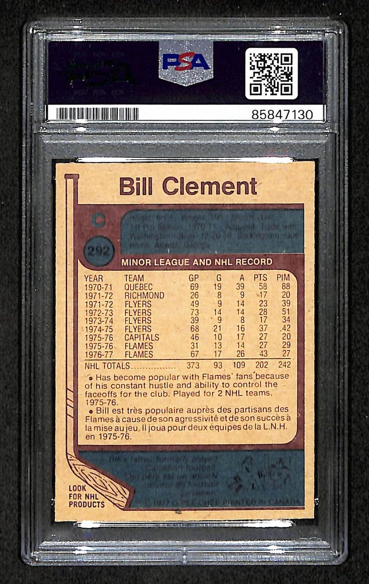 Bill Clement HOF 1977-78 O-Pee-Chee Card #292 Signed Flames PSA/DNA 210846