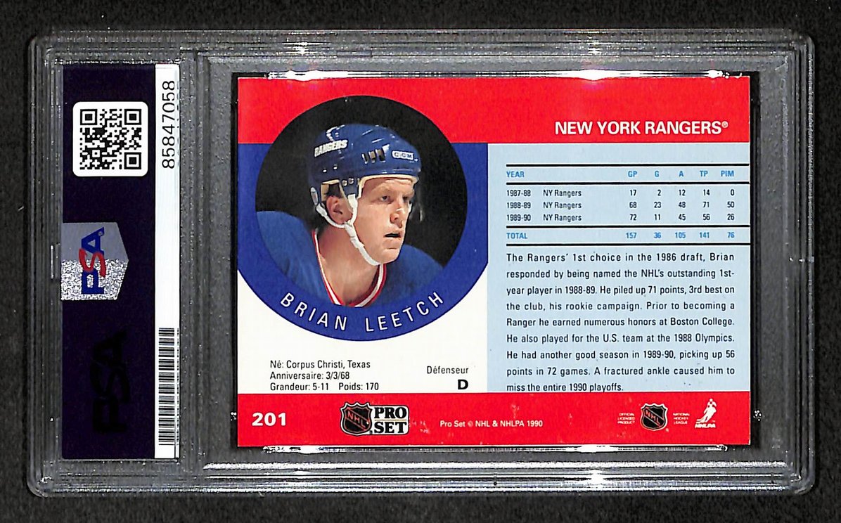 Brian Leetch HOF 1990-91 Pro Set Card #201 Signed Rangers PSA/DNA 210851