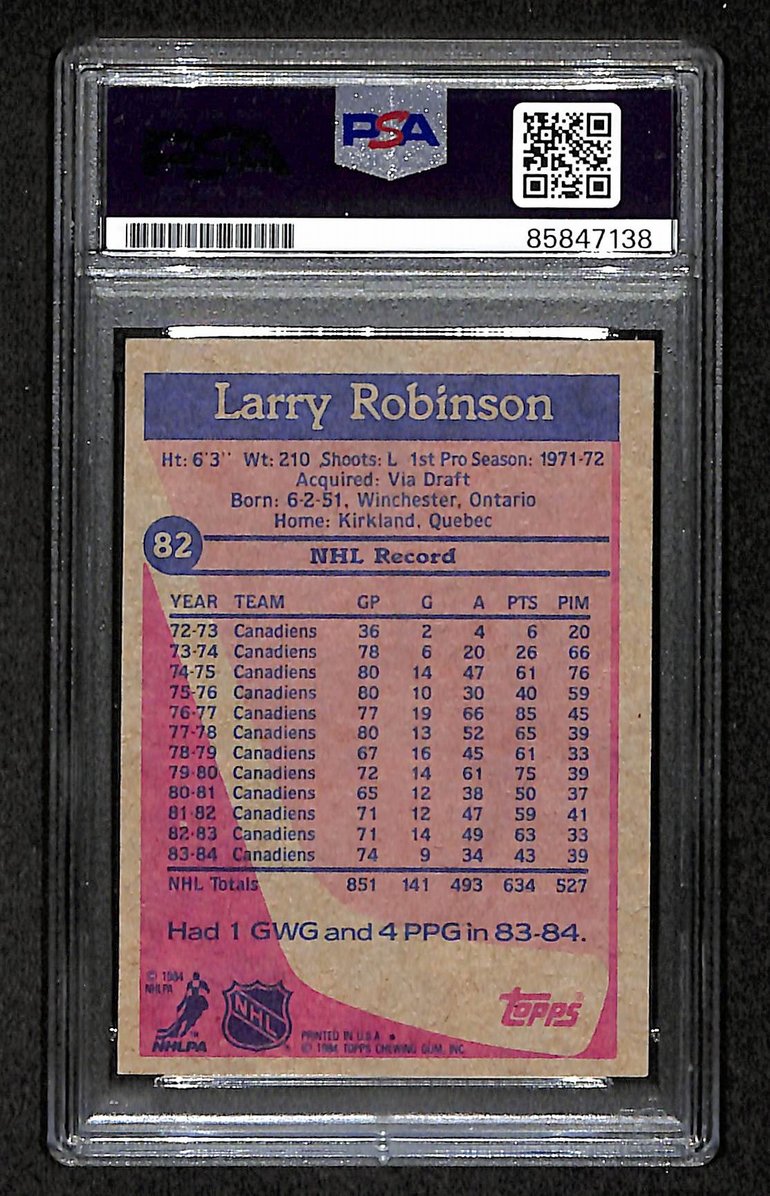 Larry Robinson HOF 1984-85 Topps Card #82 Signed Canadiens PSA/DNA 210852