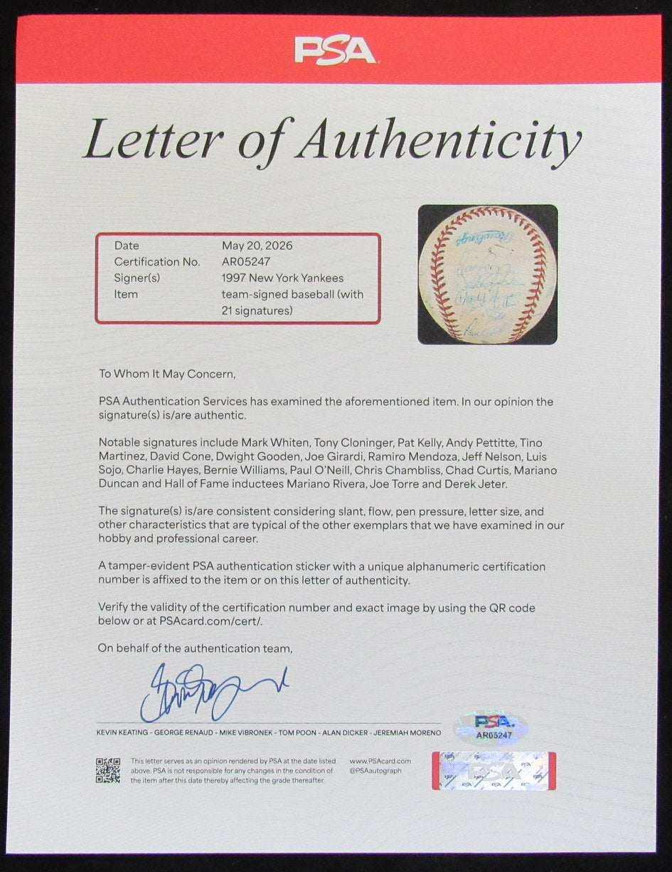 1997 New York Yankees Team-Signed by (21) OAL Baseball PSA/DNA 209924
