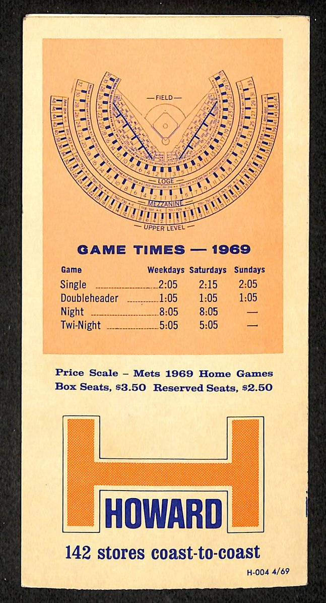 1969 New York Mets 3x6 Schedule World Series Champions 210900