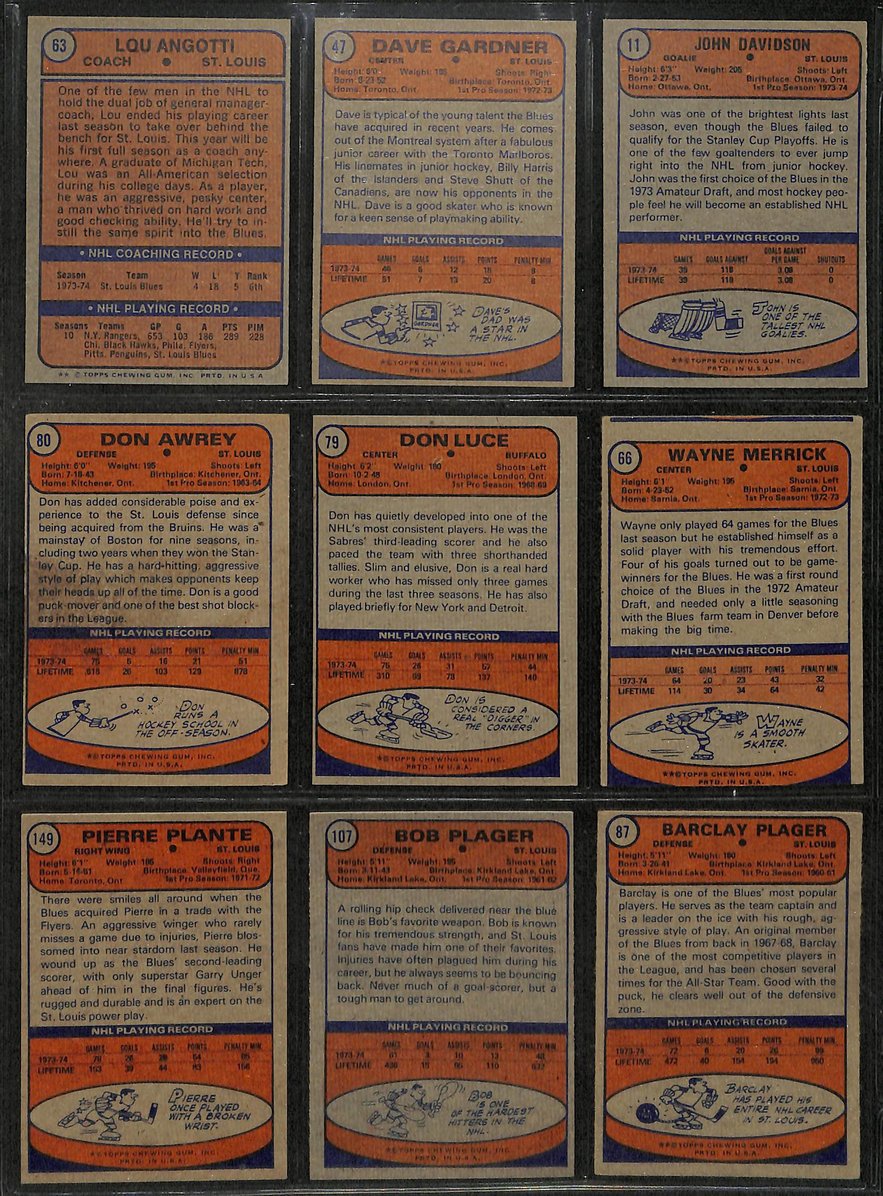 Lot of (95) Topps/OPC St. Louis Blues Team Hockey Cards Sutter Federko 210874