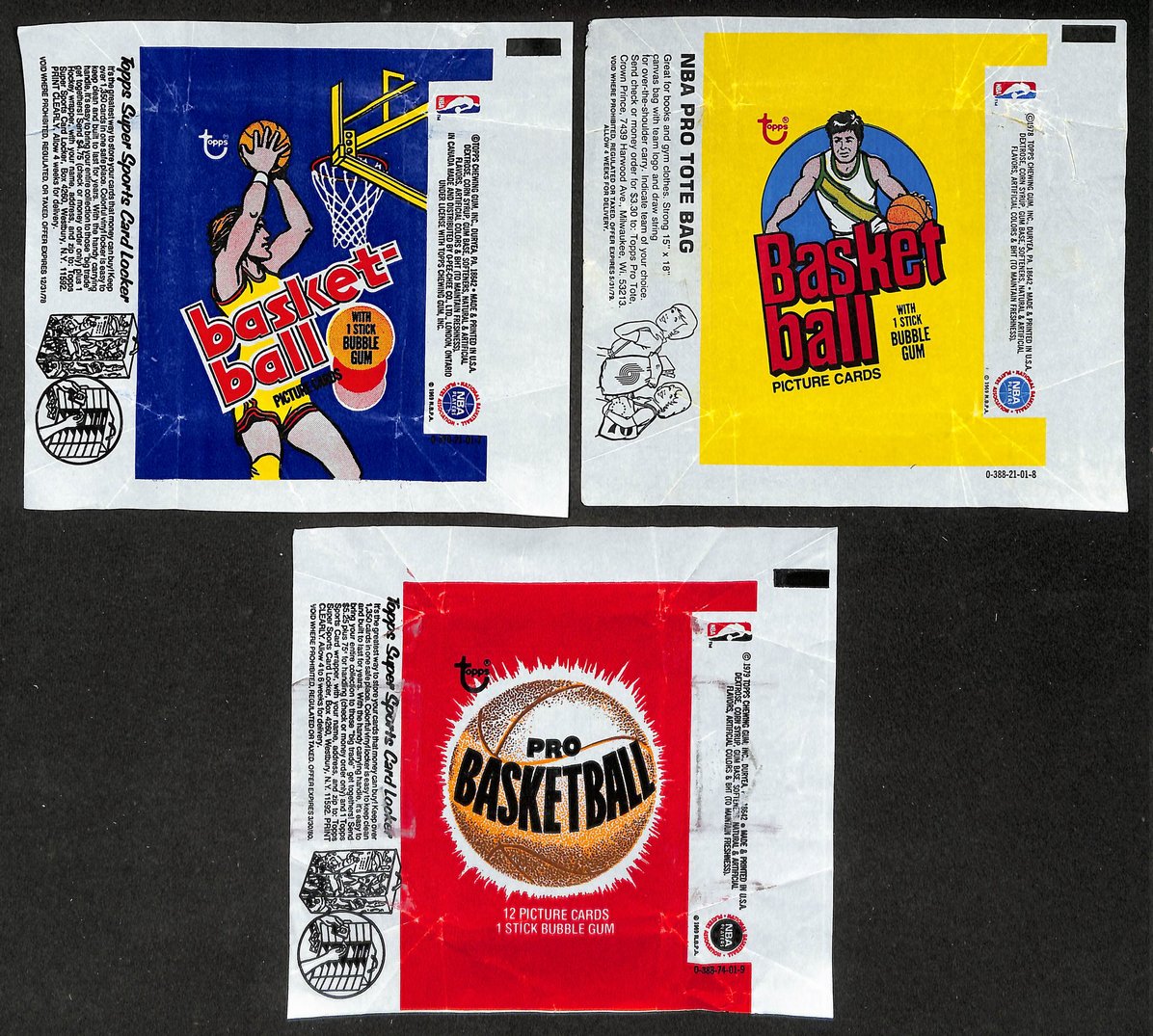 Lot of (3) 1977, 1978 & 1979 Topps NBA Basketball Wax Pack Wrappers 209053