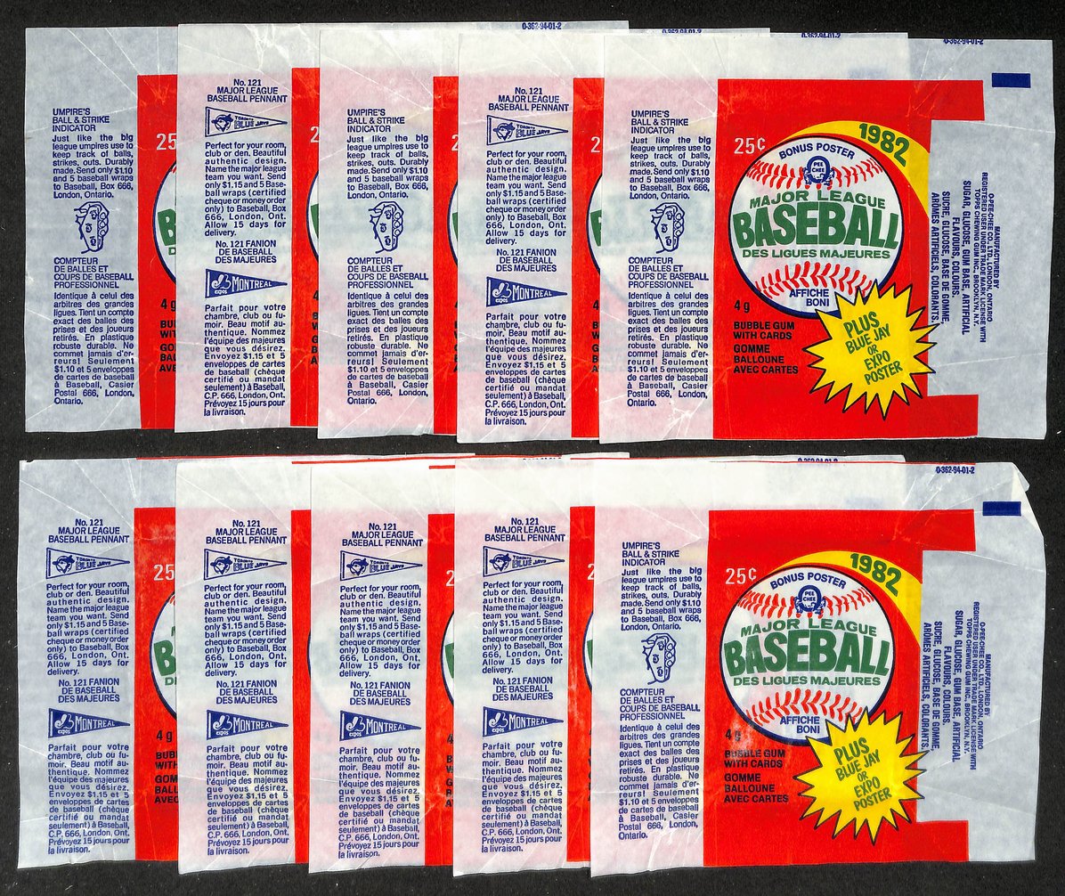 Lot of (10) 1982 O-Pee-Chee MLB Baseball Wax Pack Wrappers OPC 209063