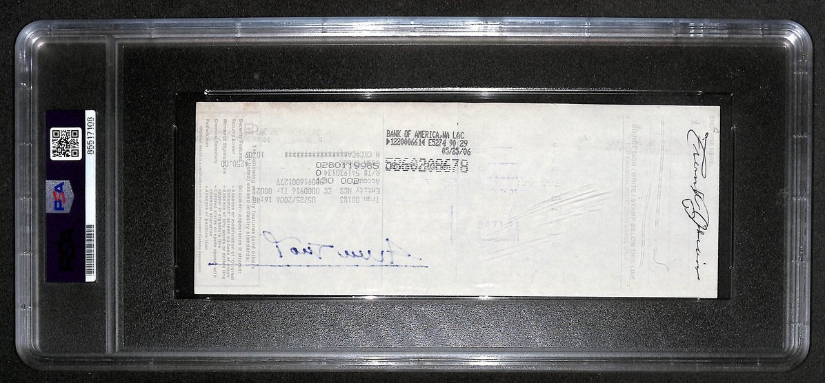 Willie Mays HOF Signed/Auto 2006 Bank Check PSA/DNA GEM MT 10 211201