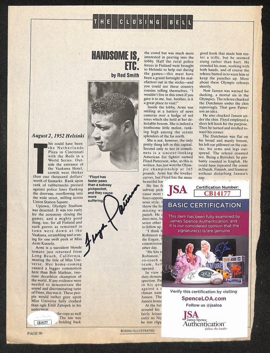 Floyd Patterson Signed/Autographed B&W Magazine Page Boxing JSA 210702