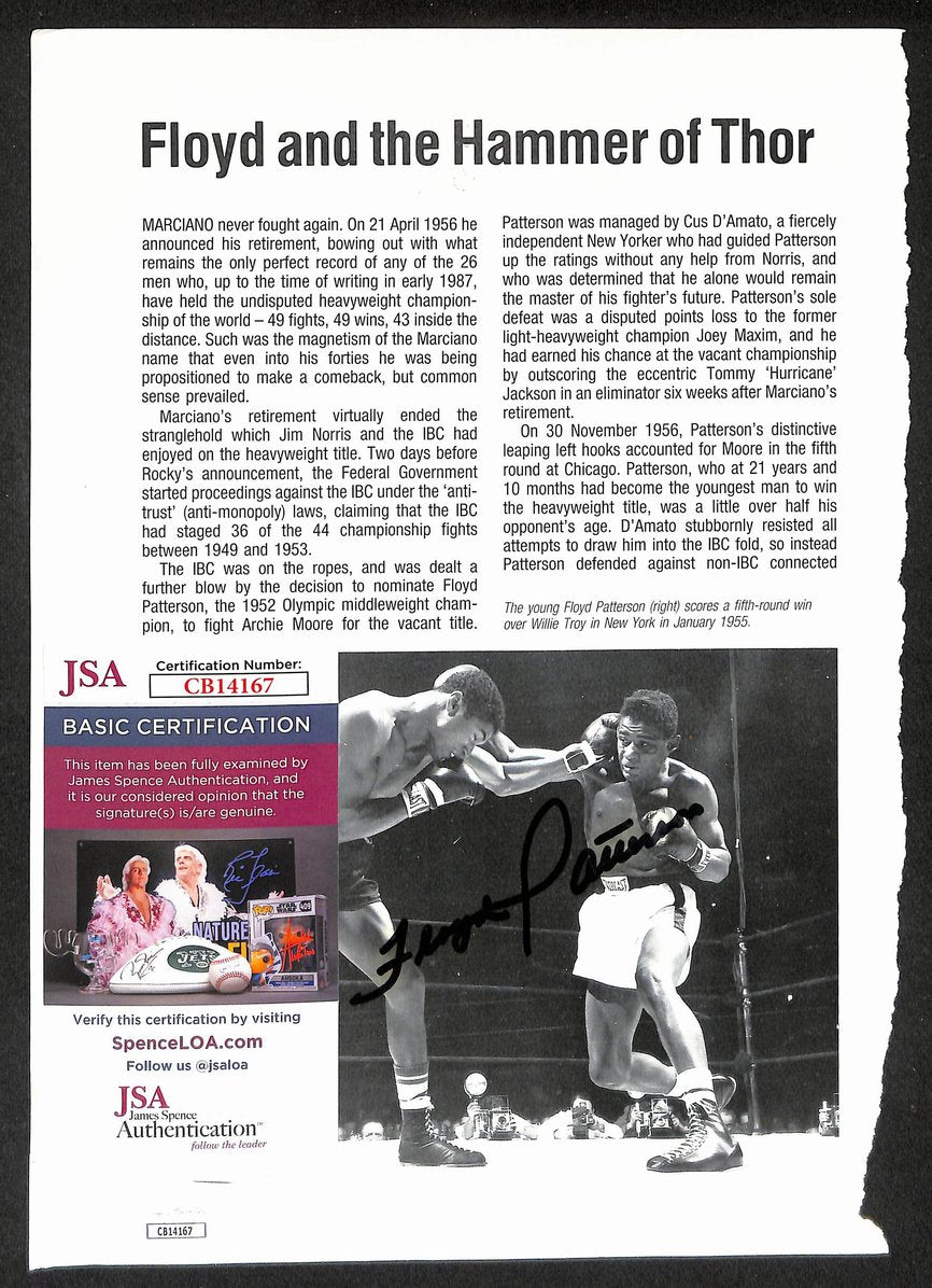 Floyd Patterson Signed/Autographed B&W Magazine Page Boxing JSA 210712