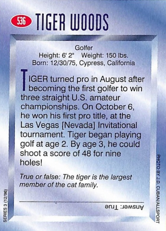 1996 Sports Illustrated For Kids 9 Card Uncut Sheet Tiger Woods RC 211271