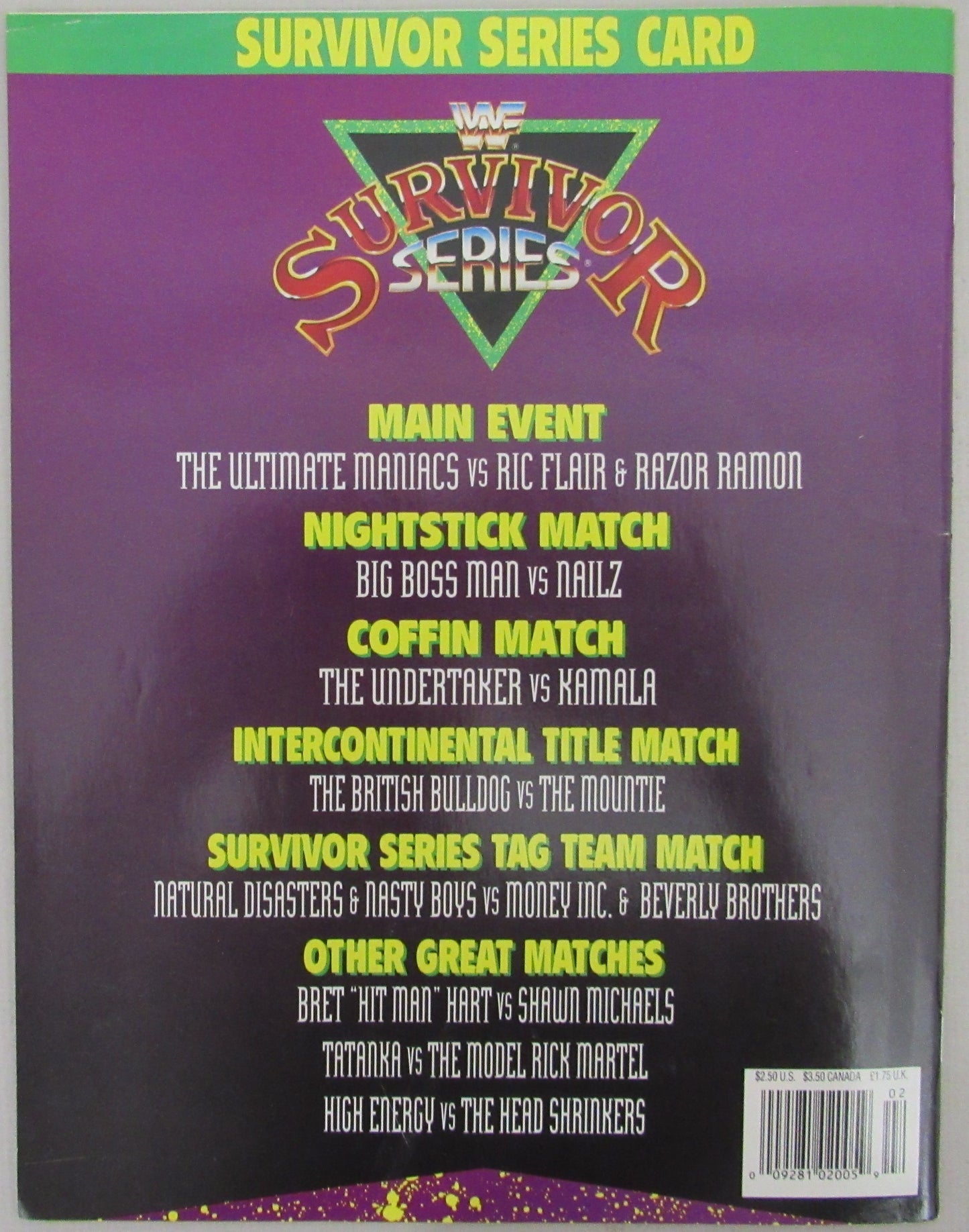 11/25/1992 WWF Survivor Series Program Ric Flair/Razor Ramon on Cover 210261