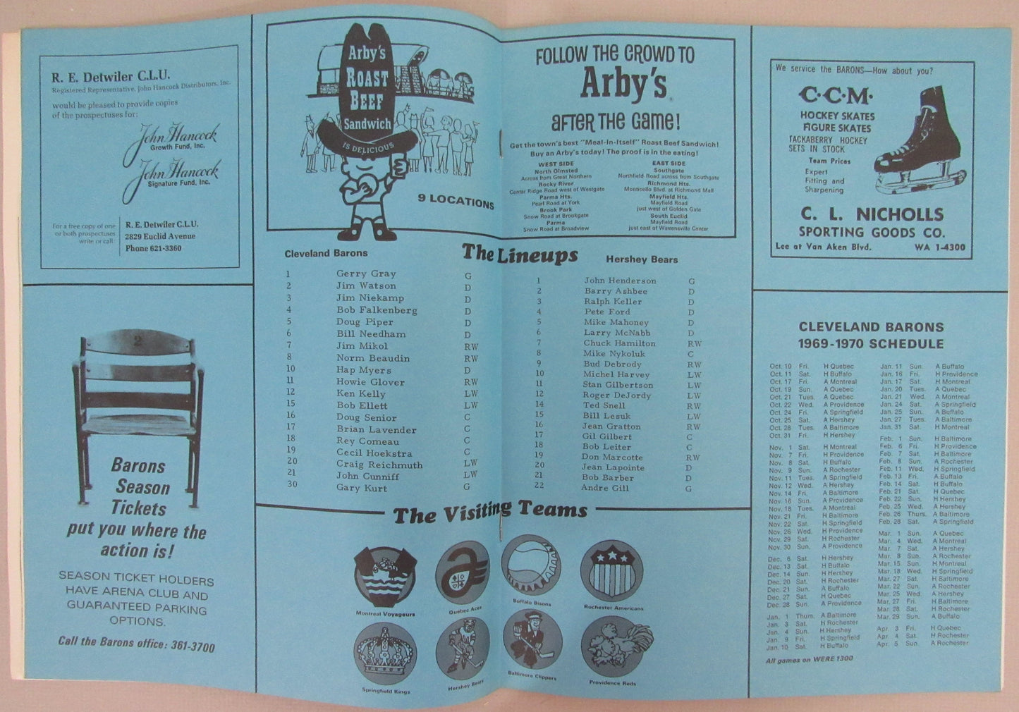 1969-70 Cleveland Barons vs. Hershey Bears Hockey Game Program 210280