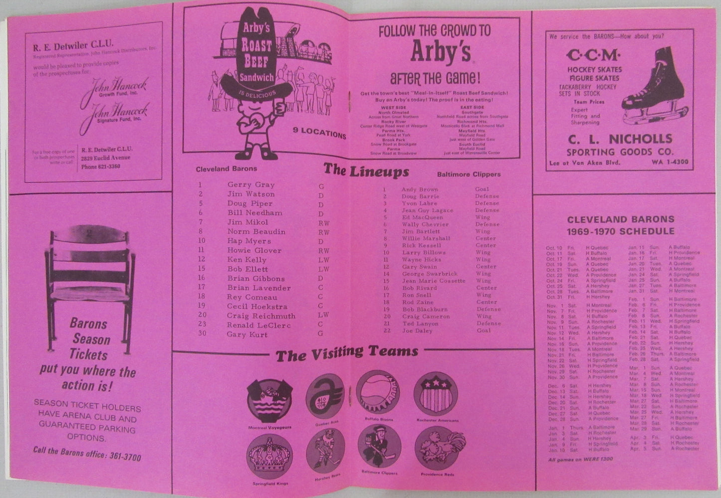 1969-70 Cleveland Barons vs. Baltimore Clippers Hockey Game Program 210281