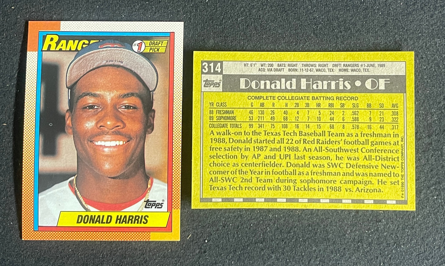 Lot of (150+) 1990 Topps Donald Harris #1 Draft Pick RC Cards #314 Rangers 11339