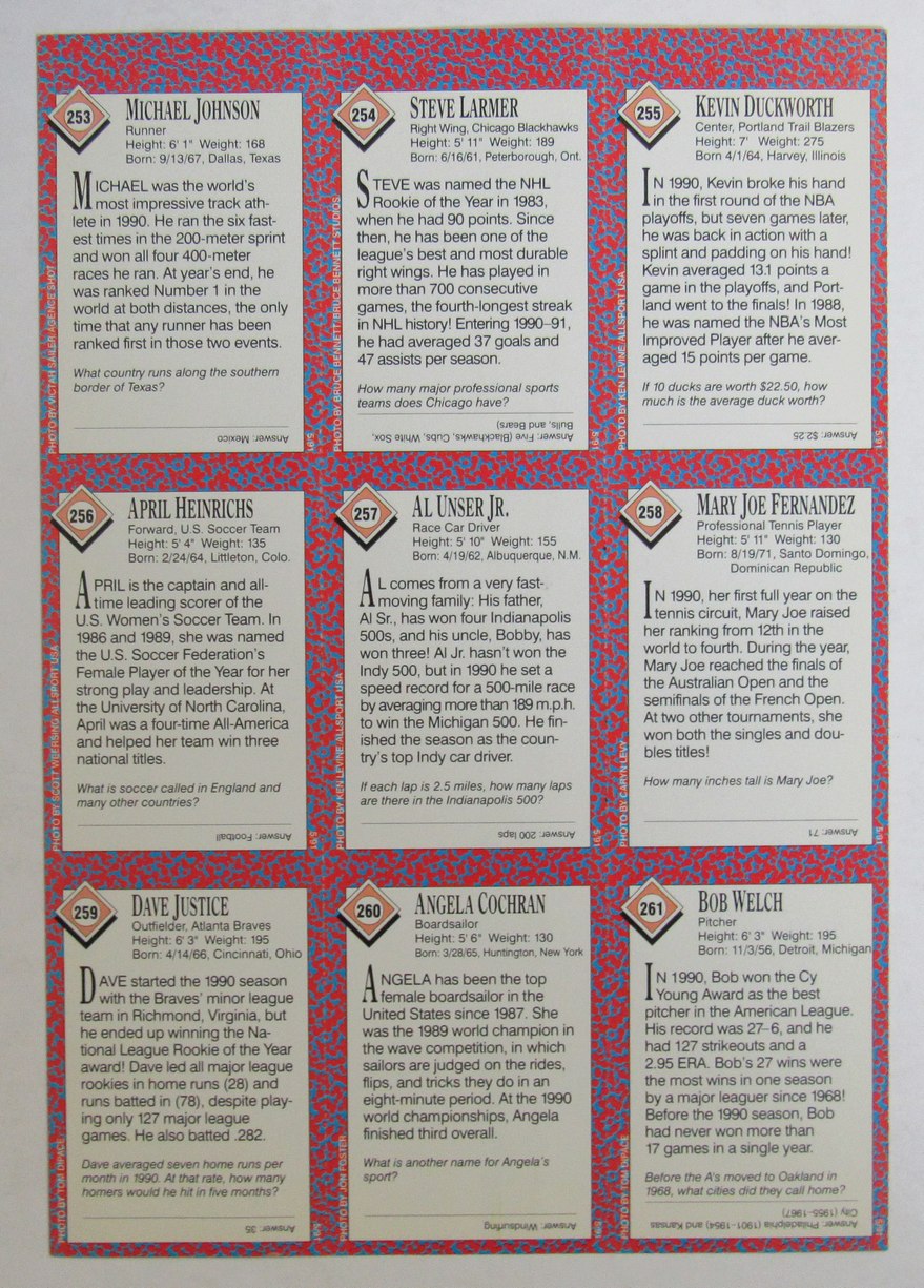 1991 Sports Illustrated for Kids 9 card Uncut Sheet Michael Johnson 210985