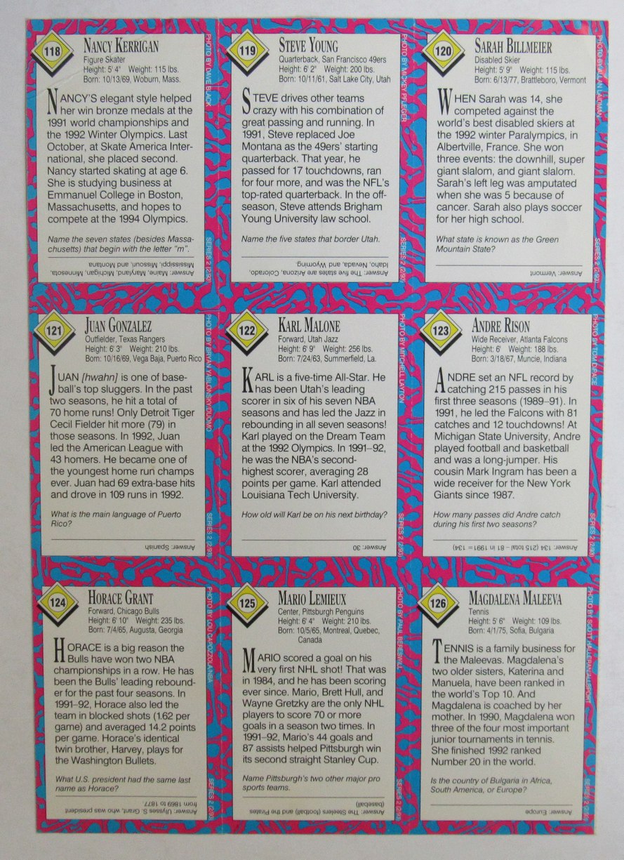 1993 Sports Illustrated for Kids 9 card Uncut Sheet Lemieux/Kerrigan 210991