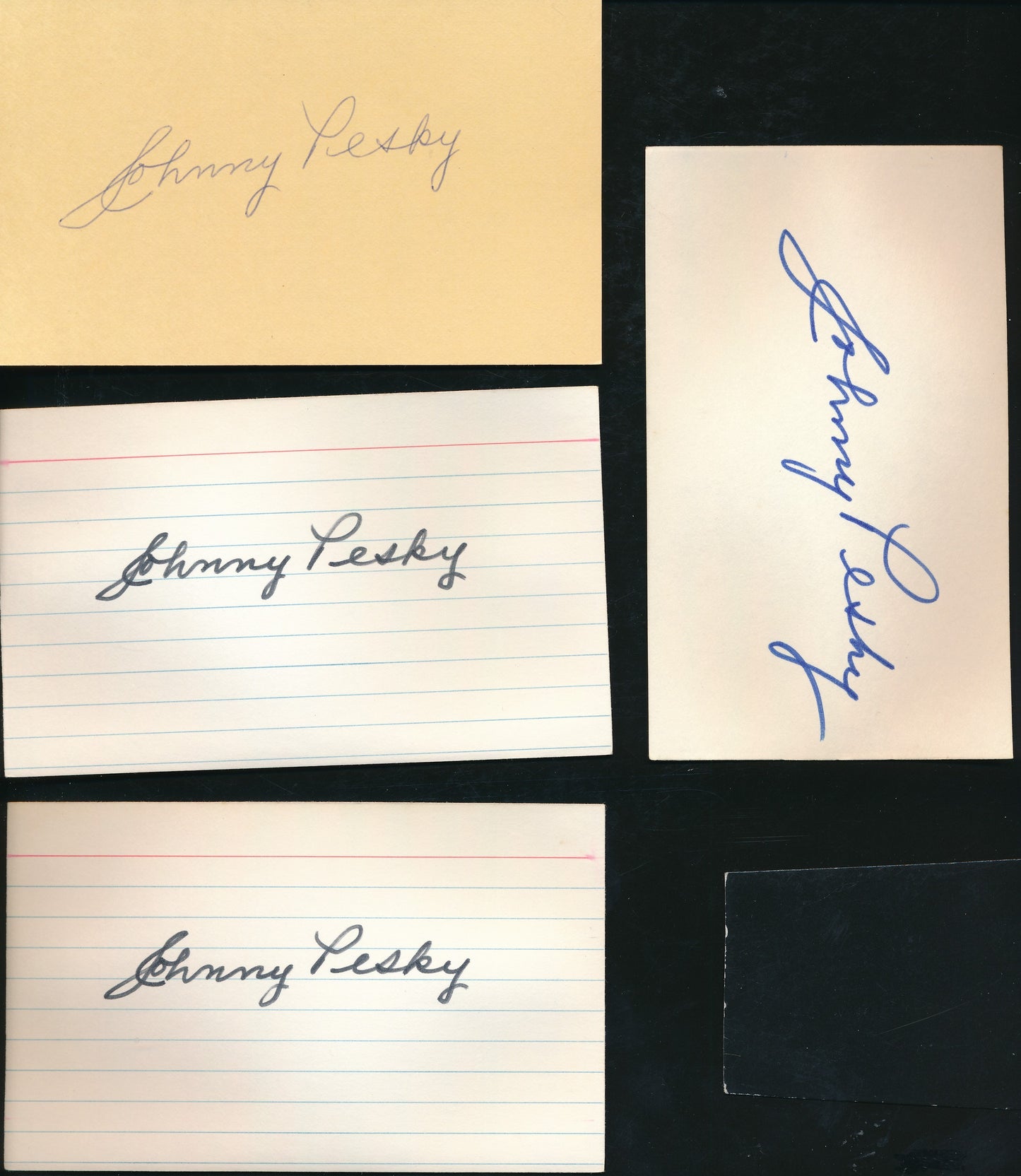 Lot of (4) Johnny Pesky Boston Red Sox Signed/Autographed 3x5 Index Cards 210335