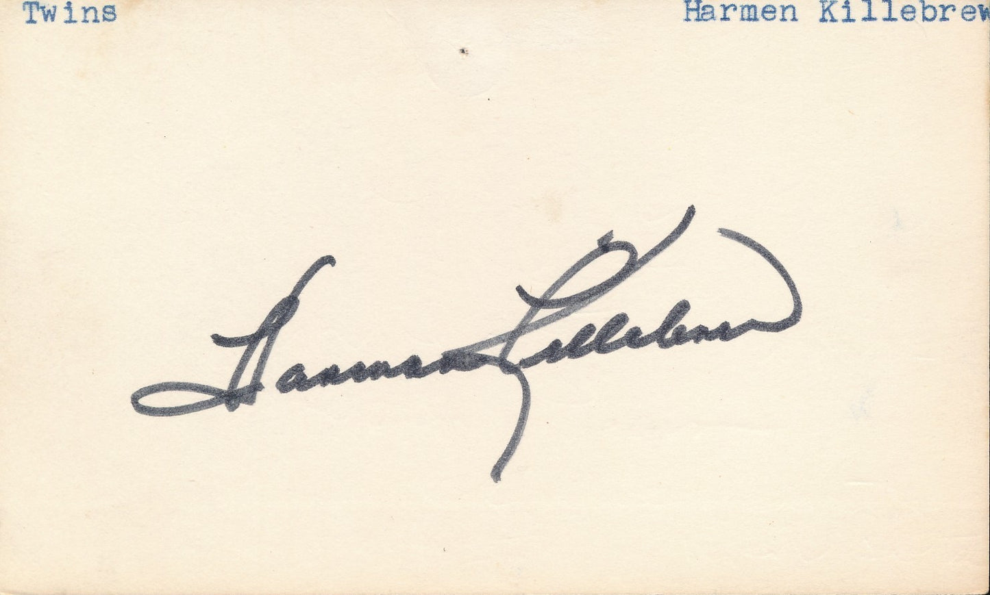Harmon Killebrew HOF Minnesota Twins Signed/Autographed 3x5 Index Card 210341