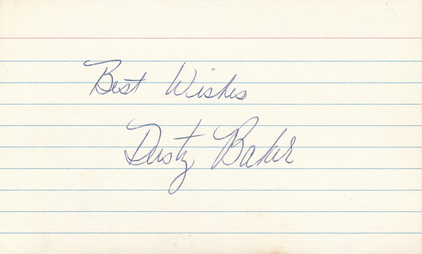Dusty Baker Los Angeles Dodgers Signed/Inscribed 3x5 Index Card 210346
