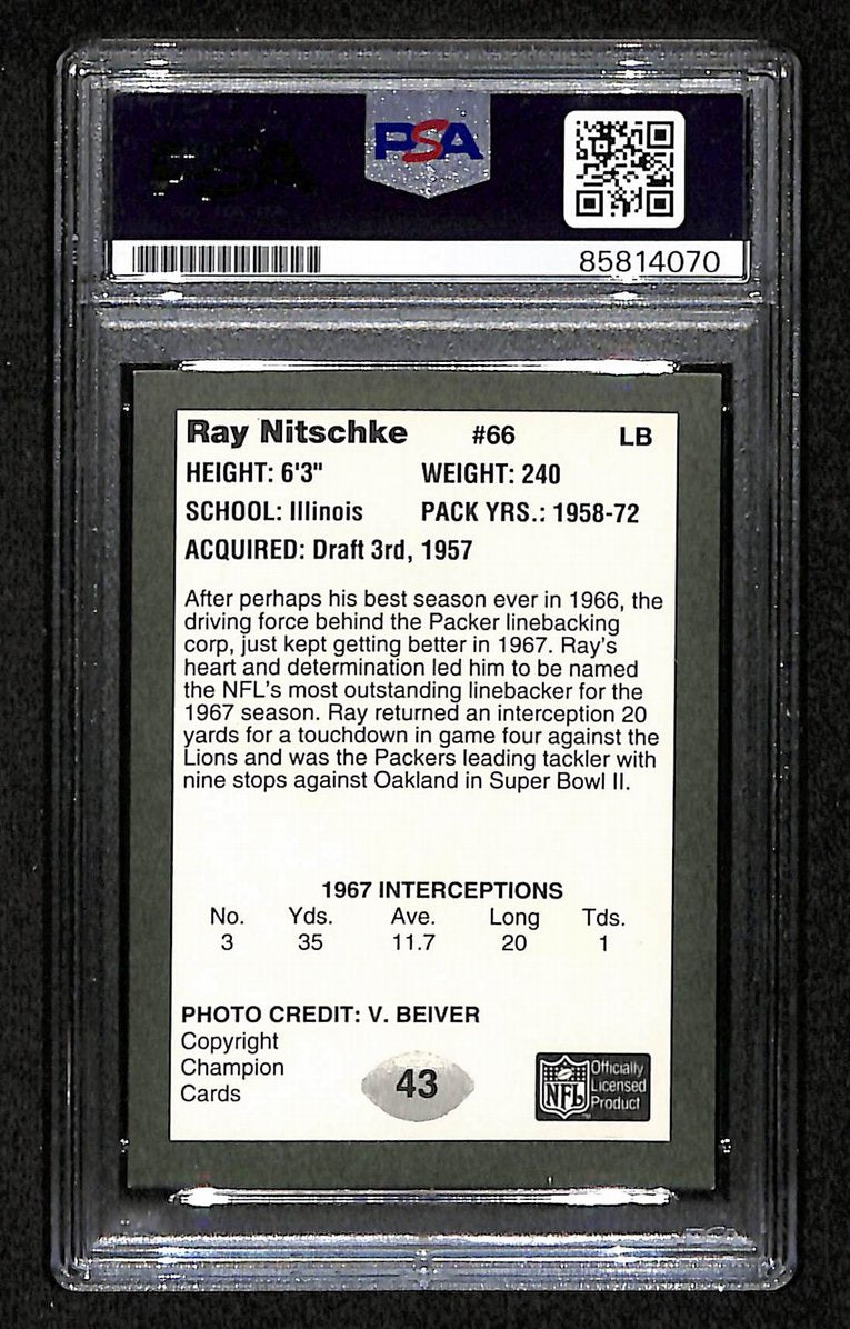 Ray Nitschke HOF Signed/Autographed 1991 Champion Card #43 PSA/DNA 209398