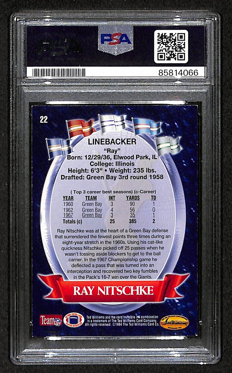 Ray Nitschke HOF Signed/Auto 1994 Ted Williams Roger Staubach Card #22 PSA/DNA