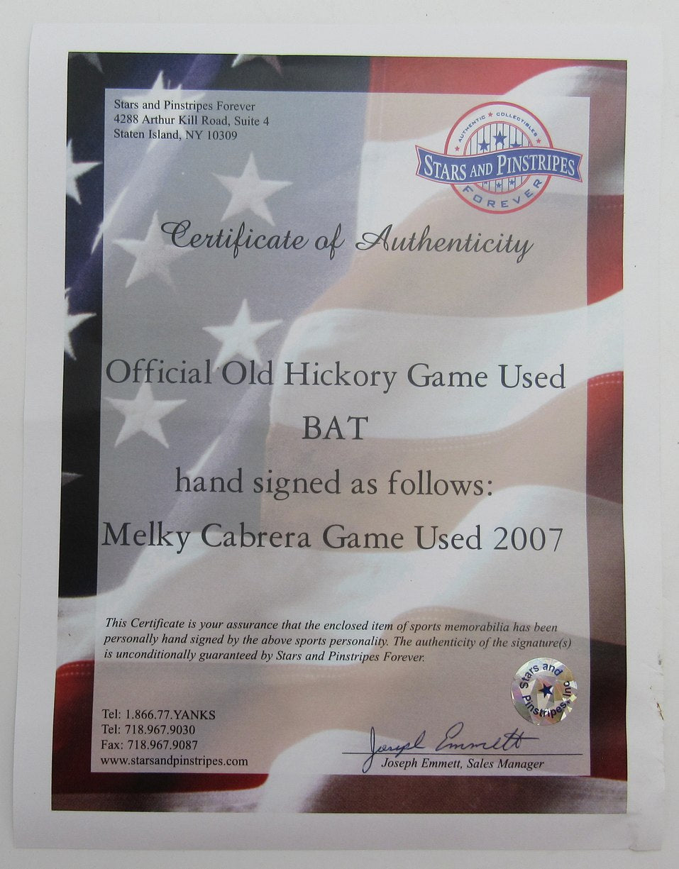 Melky Cabrera New York Yankees Game Used Signed/Auto 2007 Old Hickory Bat IXL58