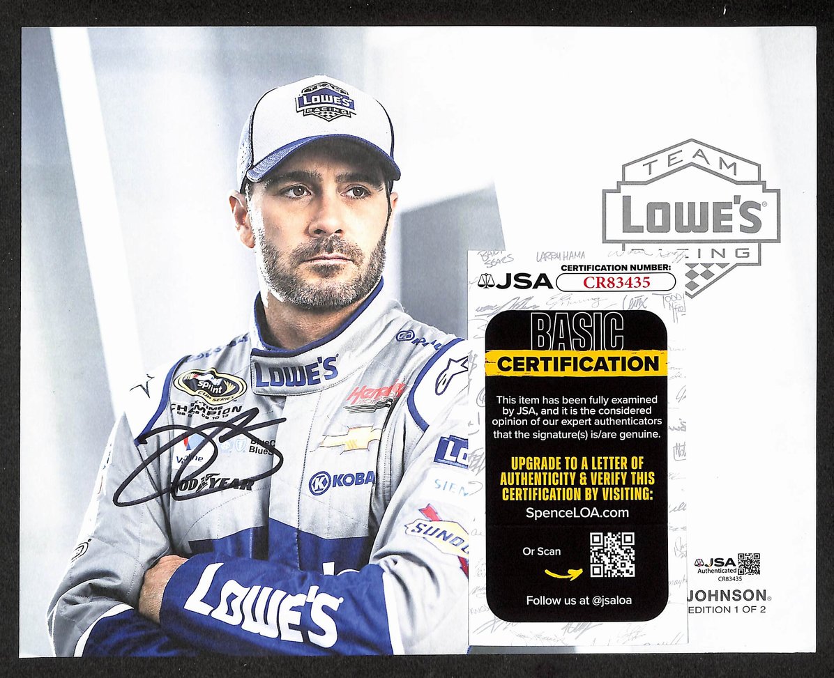Jimmie Johnson Autographed/Signed 8x10 Photo NASCAR JSA BA211724