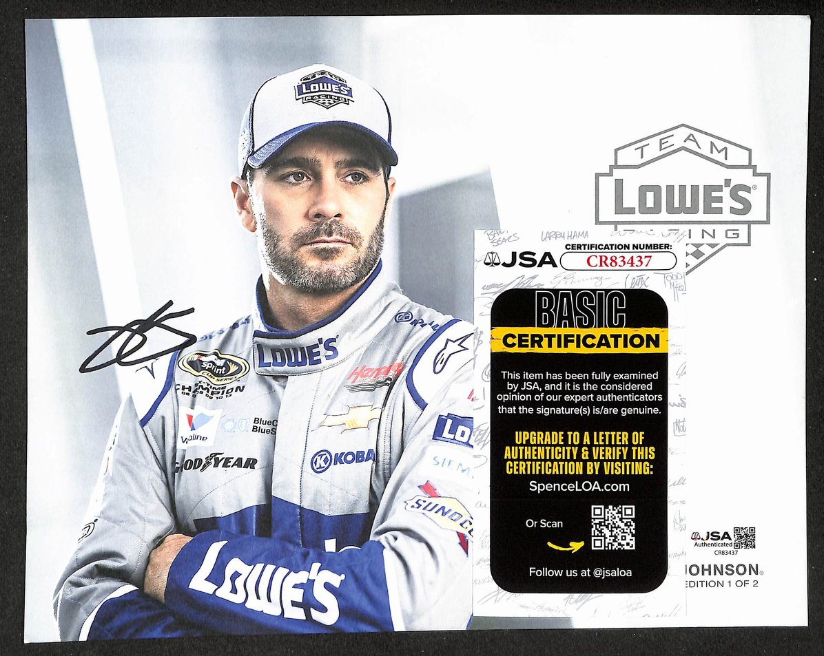 Jimmie Johnson Autographed/Signed 8x10 Photo NASCAR JSA BA211726