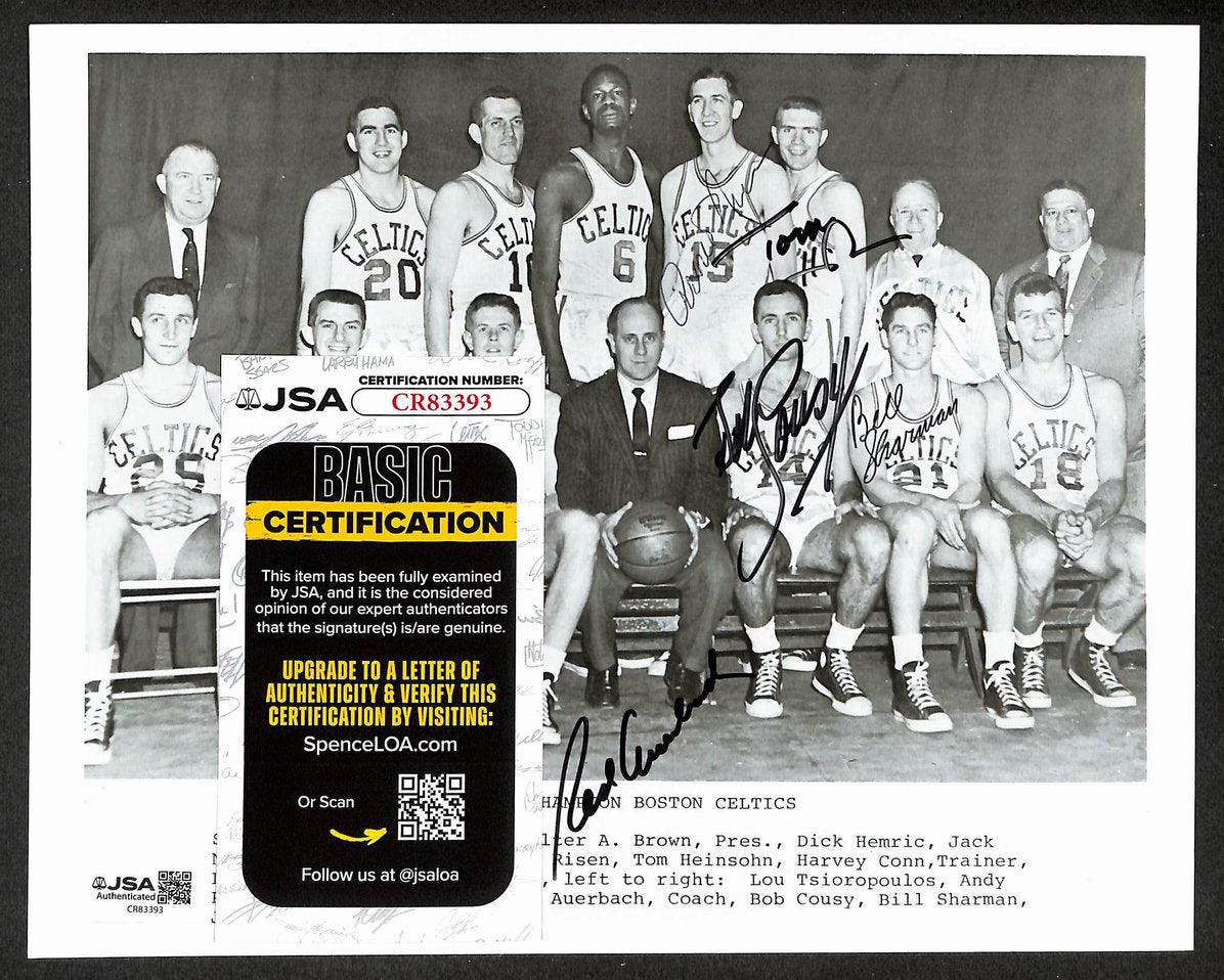 Auerbach Cousy HOF + 4 Autographed/Signed 8x10 Photo 1956-57 Celtics JSA 211731