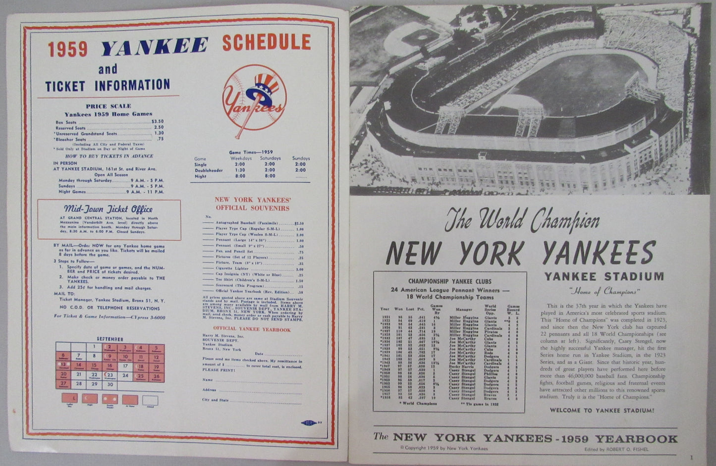 1959 New York Yankees World Champions Yearbook 210377