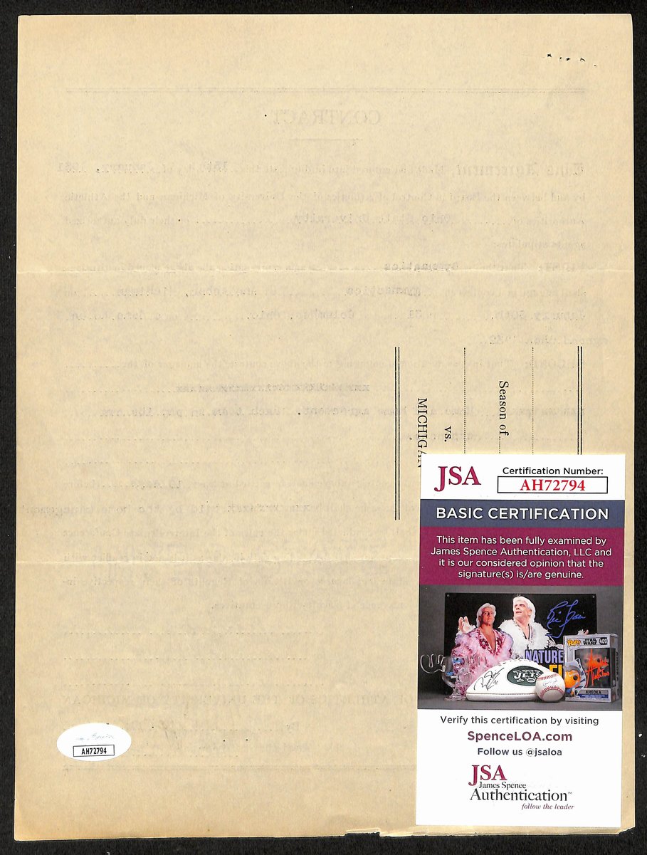 Lynn St. John HOF Signed 1931 Contract Ohio State & Michigan JSA 198965
