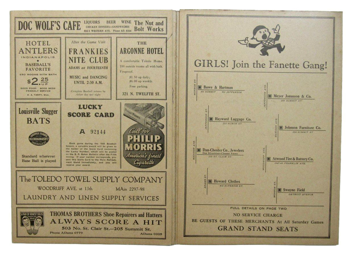 1938 Minor League Baseball Program Louisville Colonels vs. Toledo Mudhens 212523
