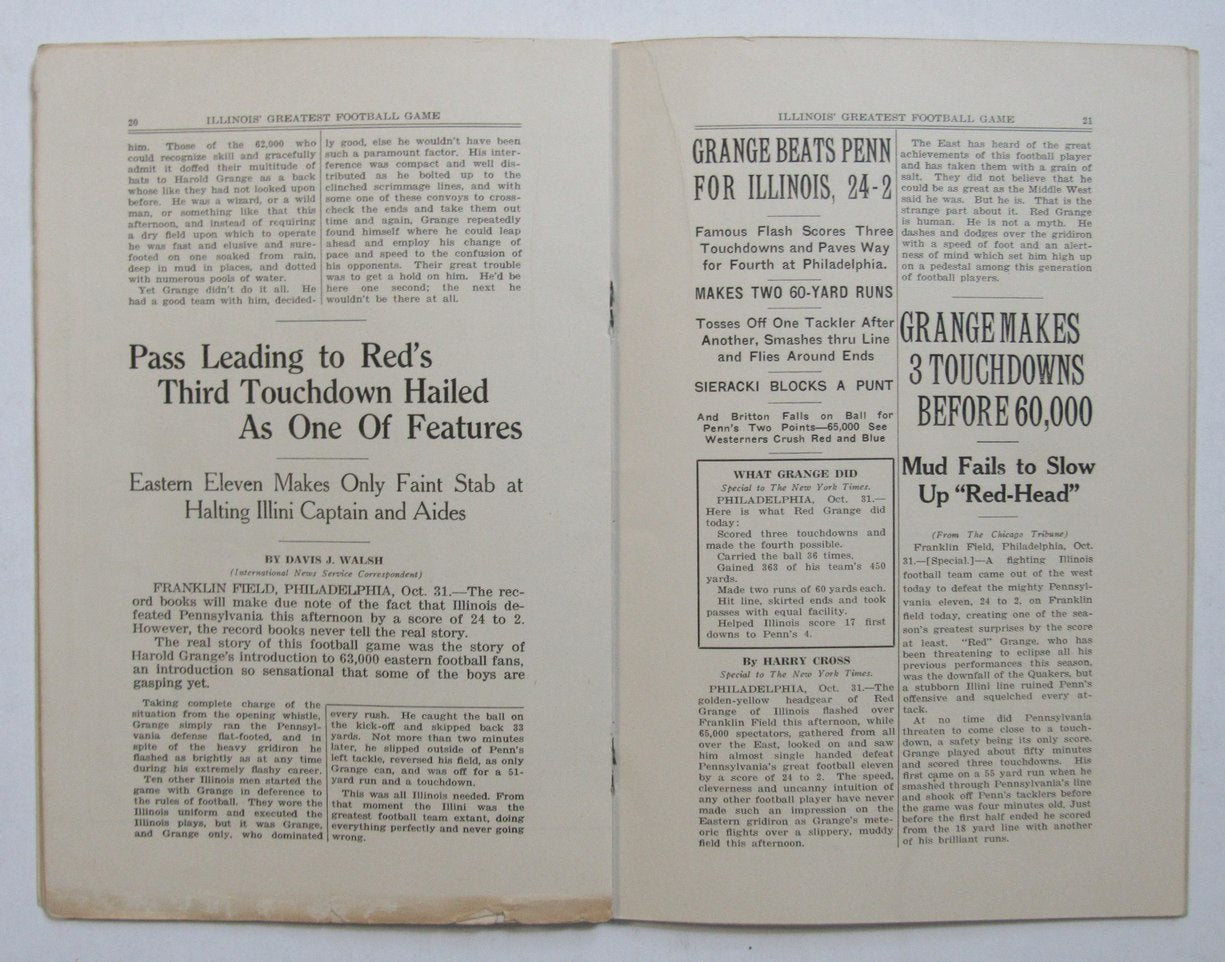 10/31/1925 Illinois' Greatest Football Game Booklet Illinois vs. Pennsylvania