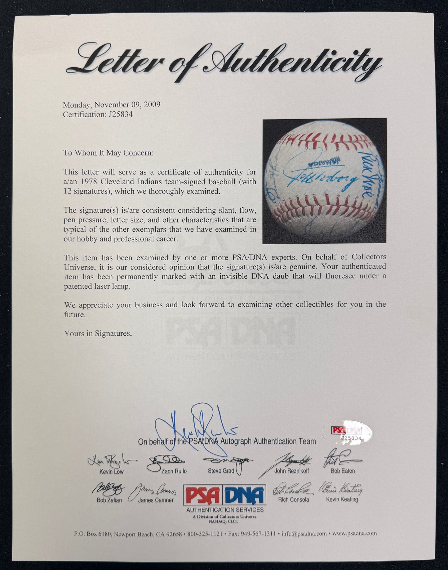 1978 Cleveland Indians Team-Signed Baseball (12) Jeff Torborg PSA/DNA 212325