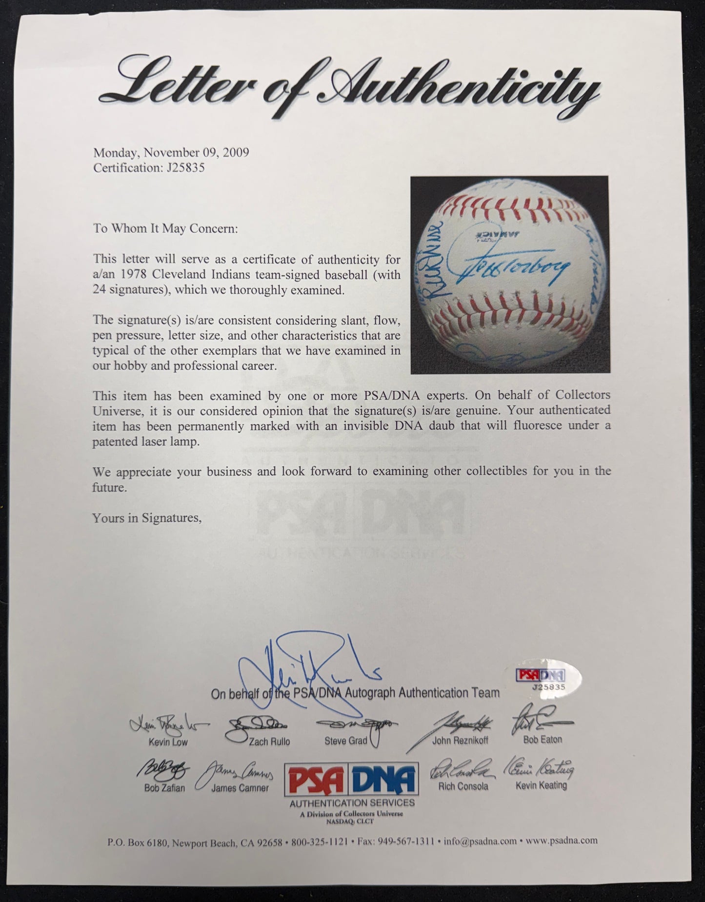 1978 Cleveland Indians Team-Signed Baseball (24) Jeff Torborg PSA/DNA 212326