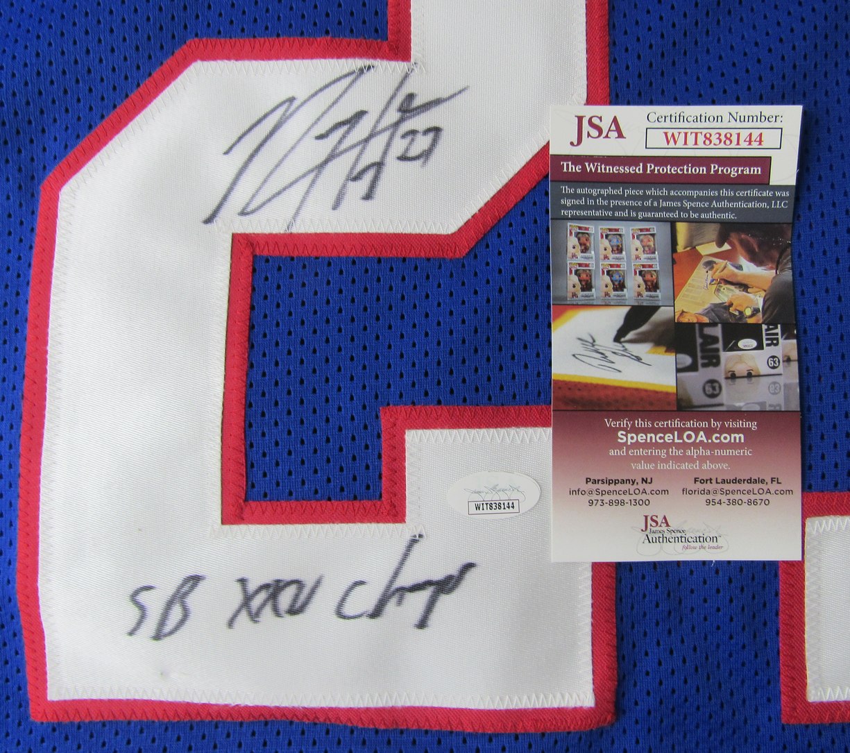 Rodney Hampton Signed/Inscr Blue Giants Custom Football Jersey JSA XHC81
