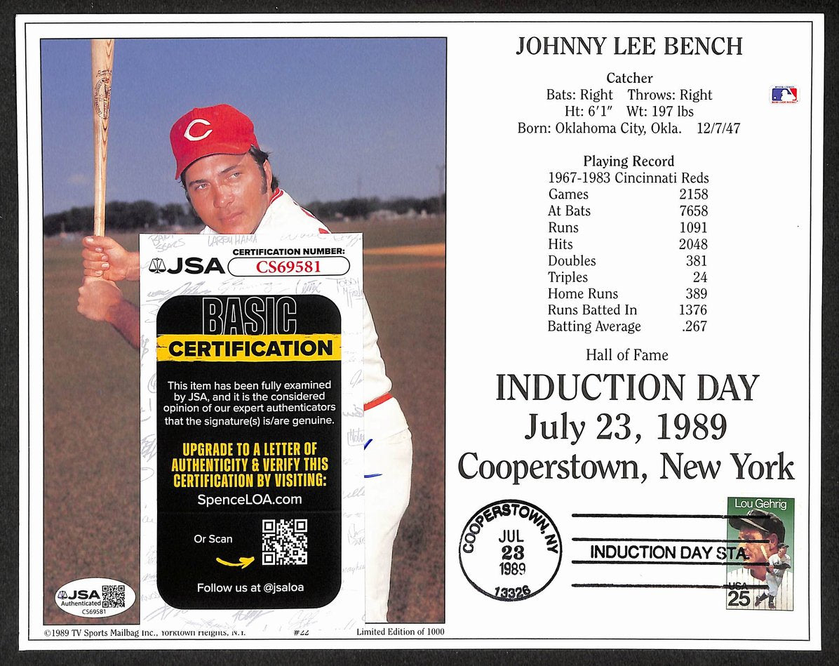 Johnny Bench HOF Signed/Autographed 8x10 Photo Reds JSA 212241