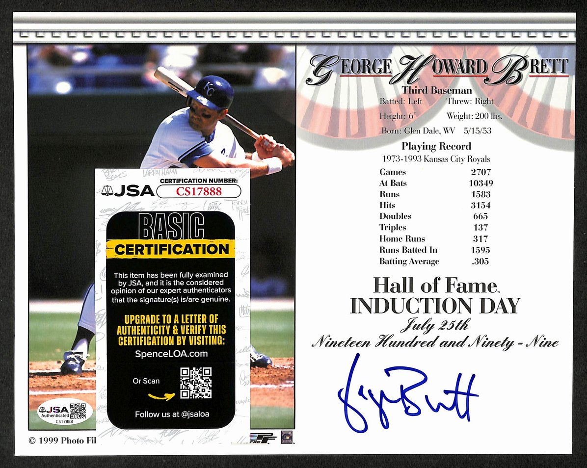 George Brett HOF Signed/Autographed 8x10 Photo Royals JSA 212806