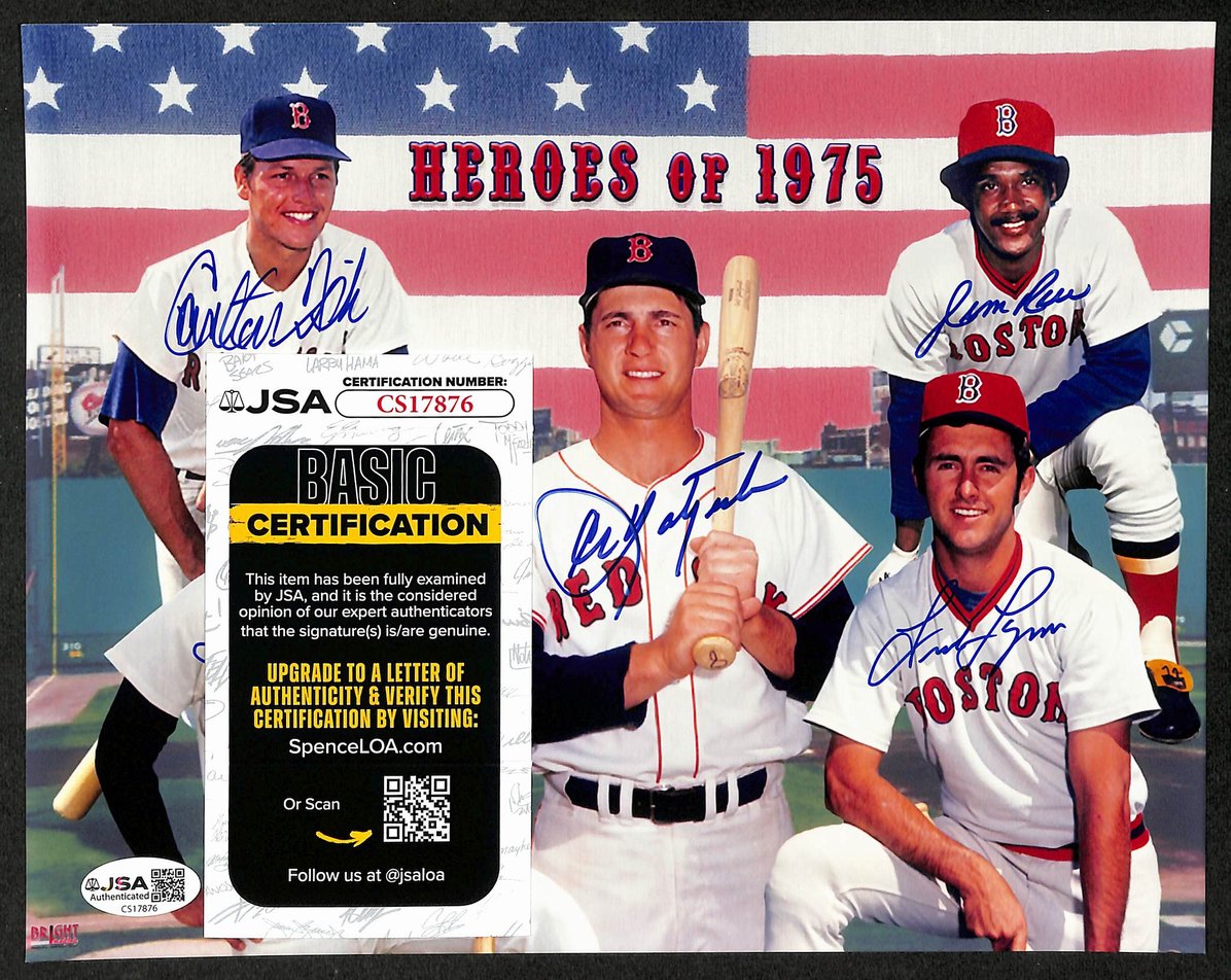 Yastrzemski Evans Rice Fisk Lynn HOF Signed 8x10 Photo Red Sox JSA 212818