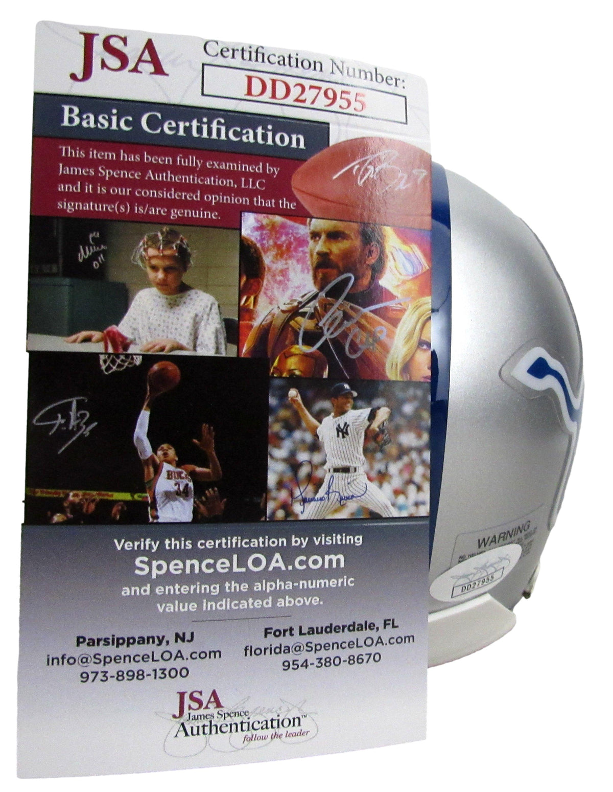 Calvin Johnson HOF/Golden Tate Signed/Auto Lions Mini Football Helmet JSA 213364